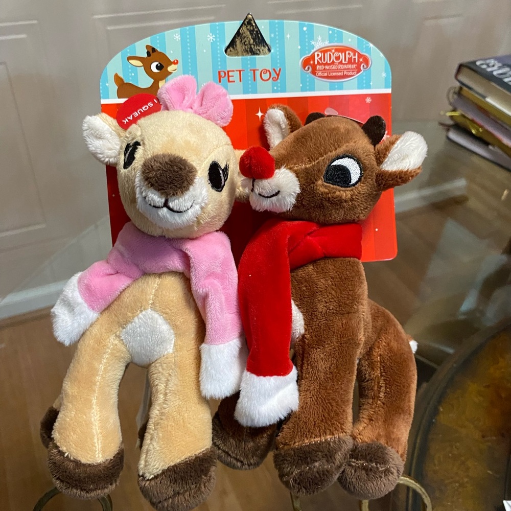 - Brand New Set Of 2 Christmas 8” Reindeer With Squeaker.